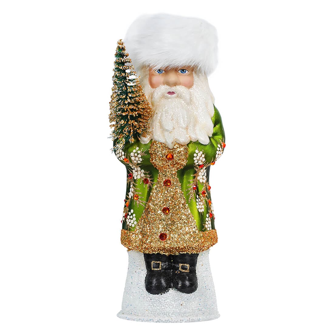 Ino Schaller Green & Gold Russian Santa With Swarovski Crystals