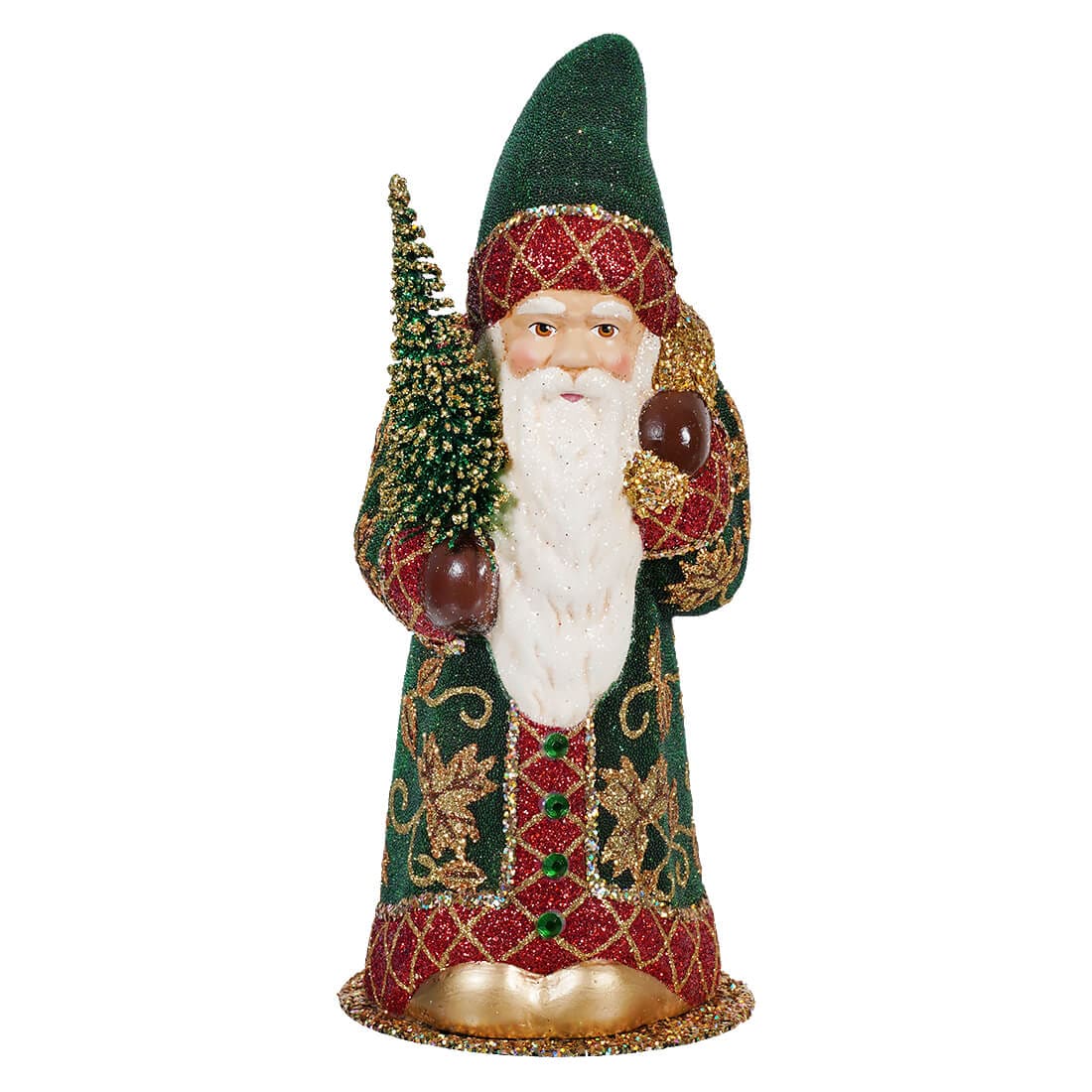 Ino Schaller Green, Red & Gold Coat Santa Holding Tree