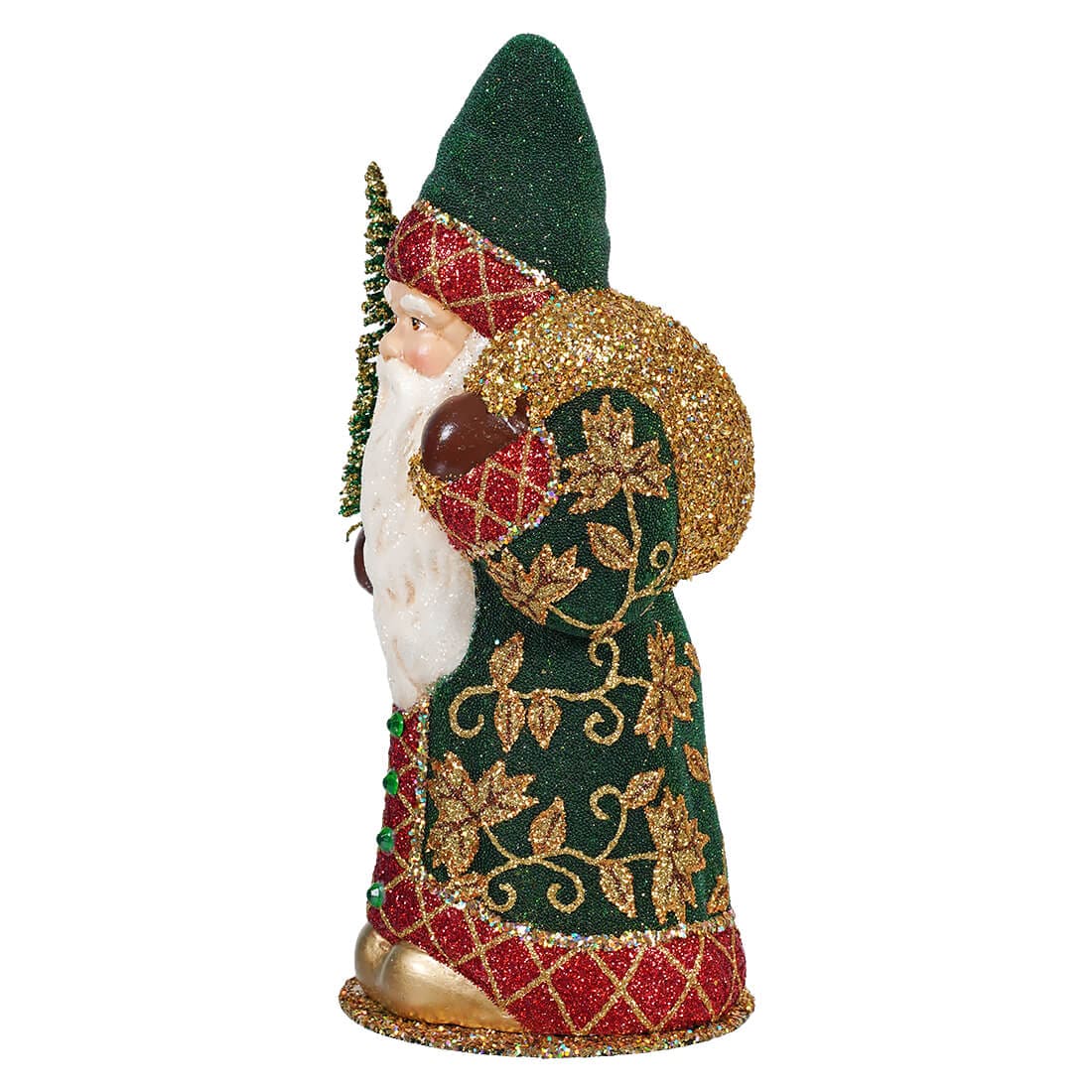 Ino Schaller Green, Red & Gold Coat Santa Holding Tree