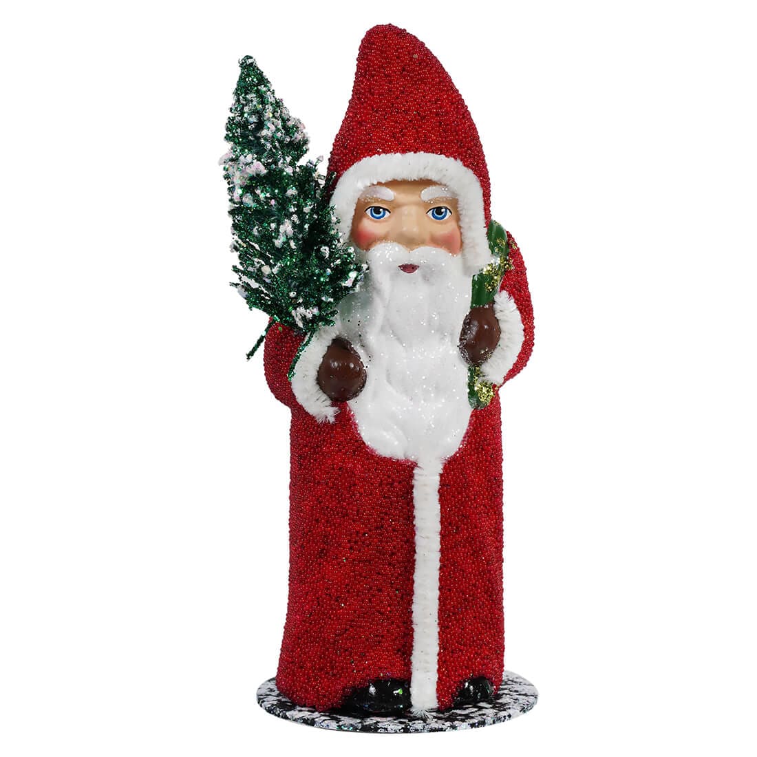 Ino Schaller Red Coat Beaded Santa Holding Tree