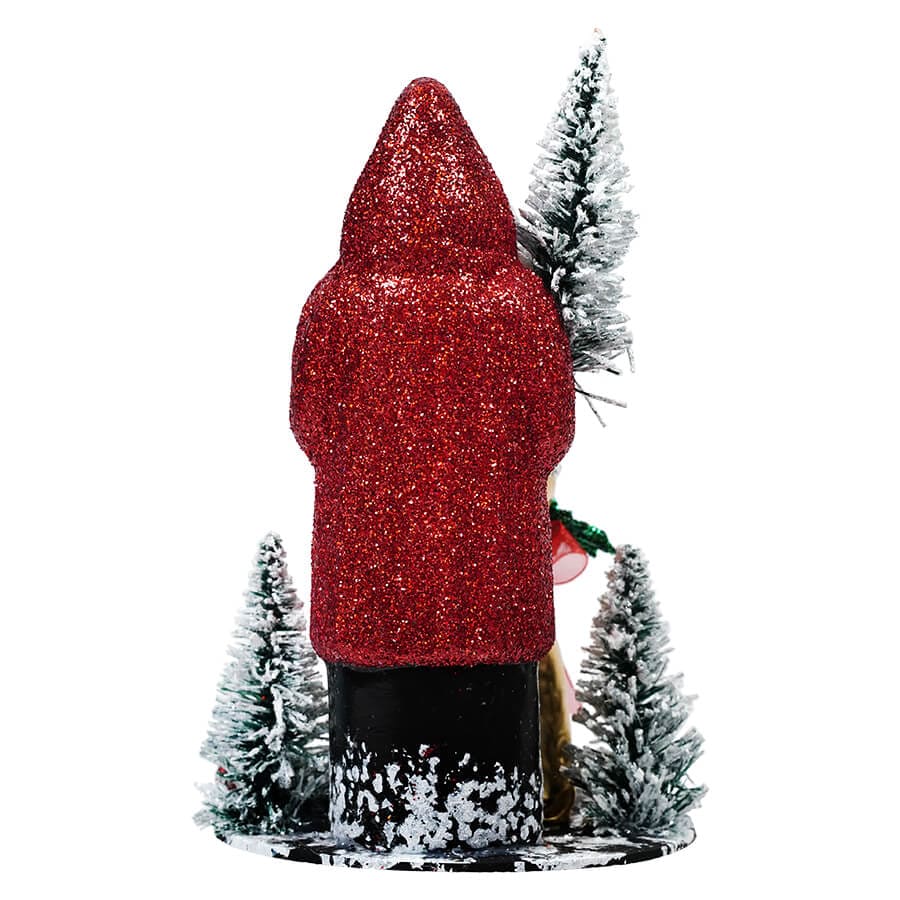 Ino Schaller Red Glitter Santa With Bag & Mushrooms