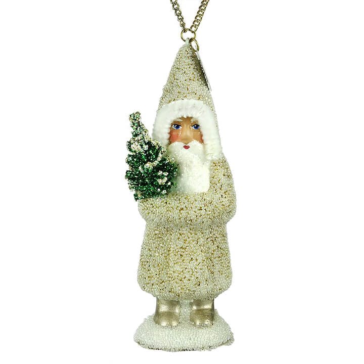 Ino Schaller Small White & Gold Beaded Santa Ornament