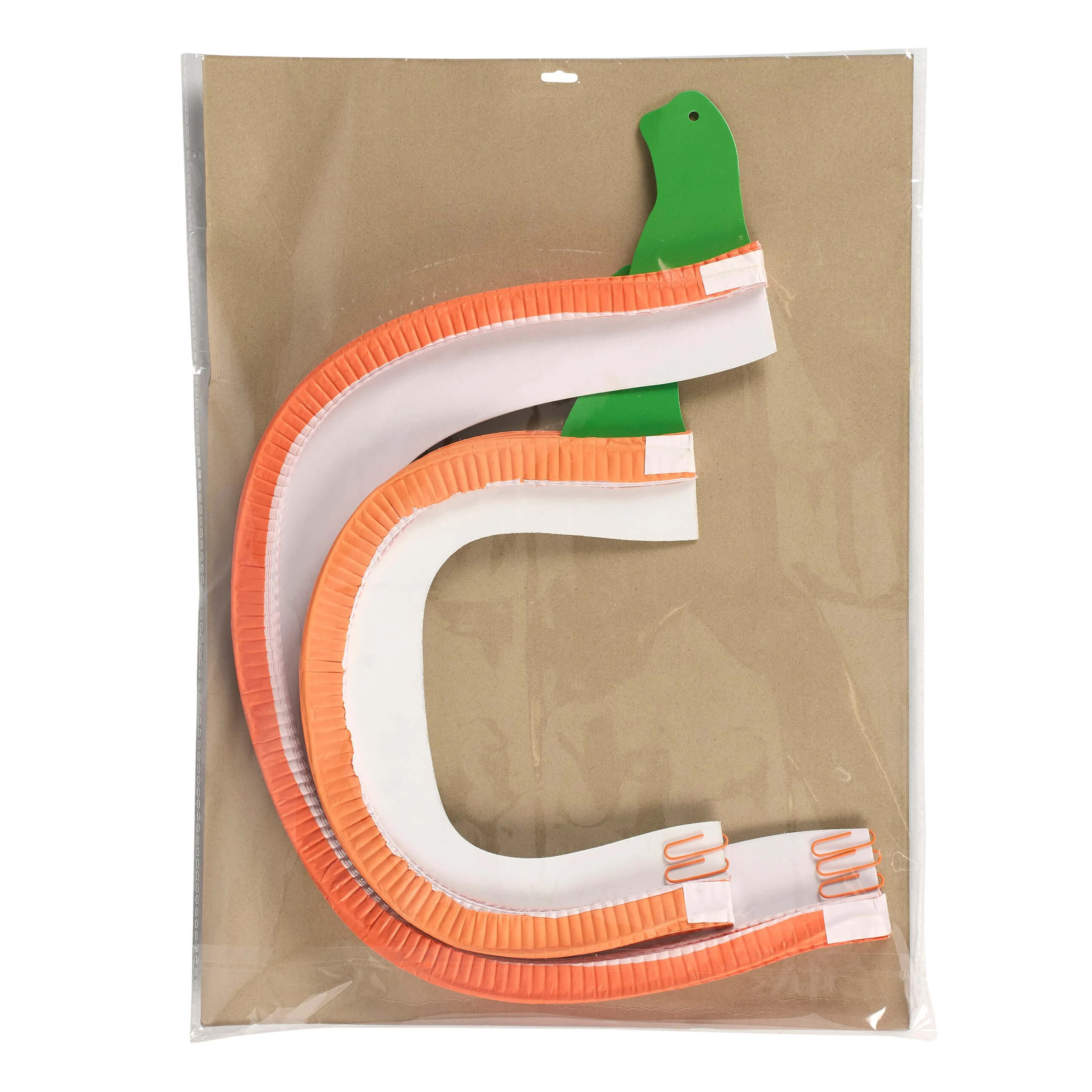 Orange and white paper craft letter c with green dinosaur head cutout from jack-o-lantern accordian paper decoration set with halloween paper decorations