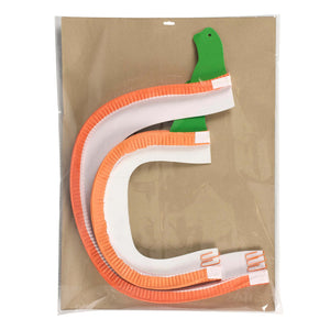 Orange and white paper craft letter c with green dinosaur head cutout from jack-o-lantern accordian paper decoration set with halloween paper decorations