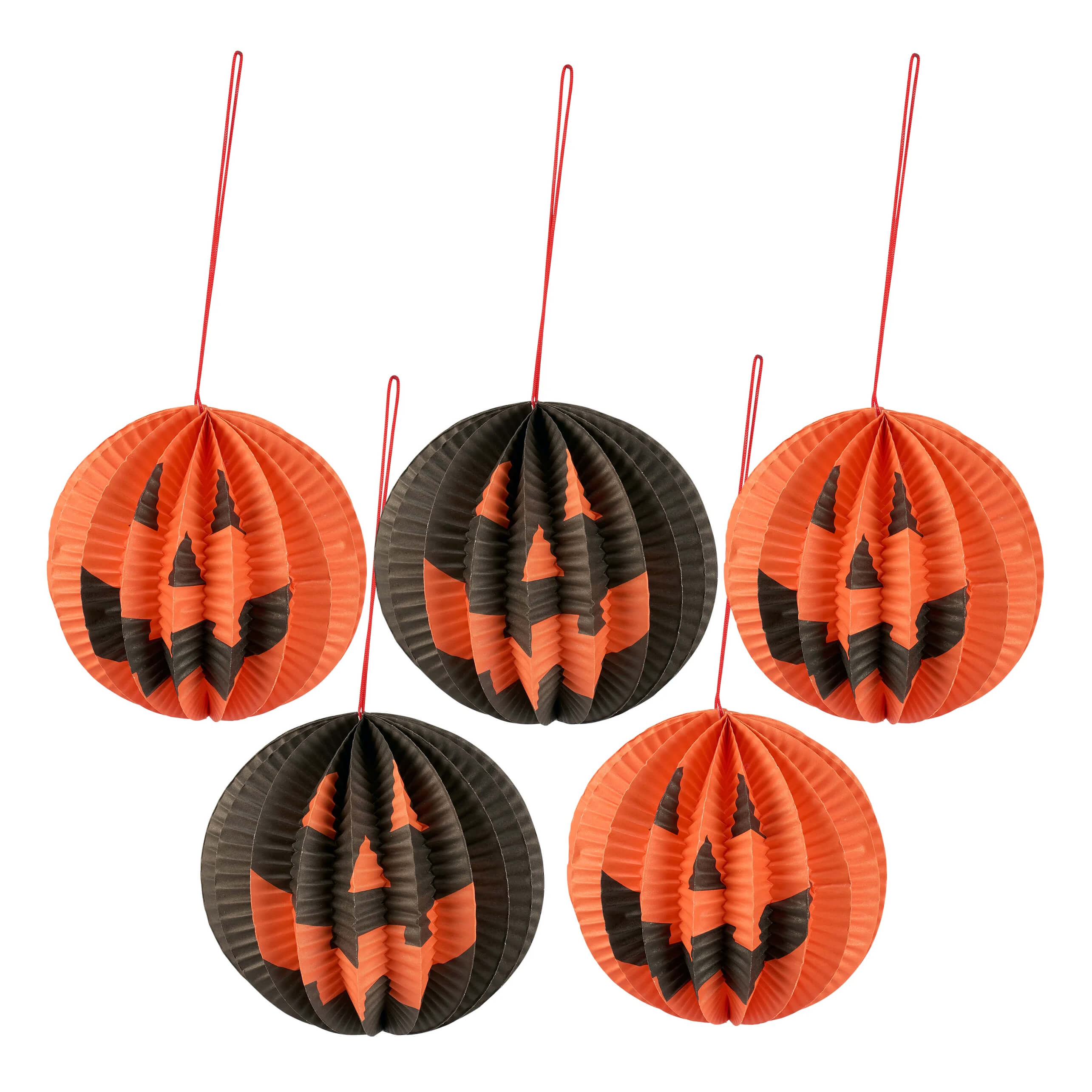 Orange and black jack o lantern accordian paper hanging decorations set of 5 halloween paper decorations