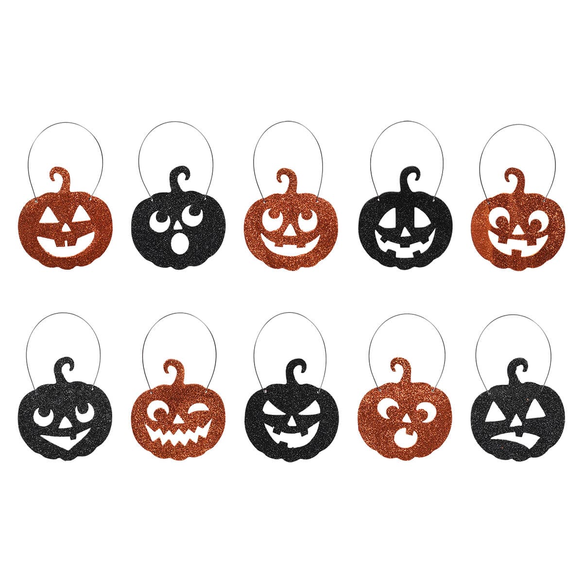 Jack-O-Lantern Glitter Ornaments Set/10