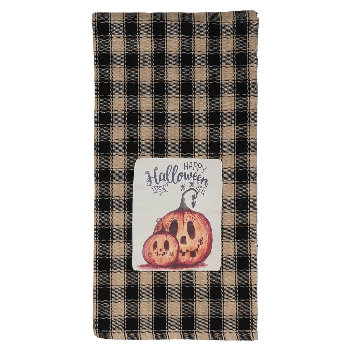 Jack-O’-Lanterns ’Happy Halloween’ Plaid Black & Cream Towel - Halloween