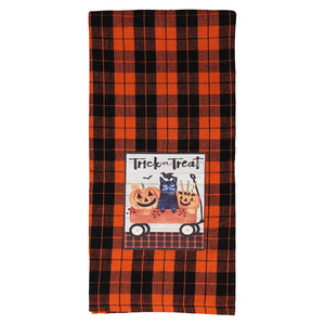 Jack-O’- Lanterns & Wagon Kitty ’Trick Or Treat’ Black & Orange Towel - Halloween