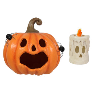 Jackie boo lantern orange plastic halloween pumpkin with black spider decorations and brown stem for halloween pumpkins and gourds