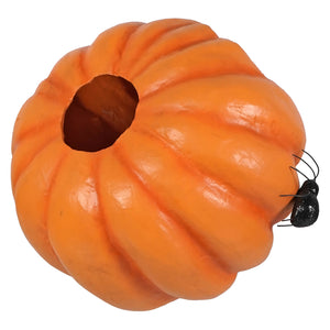Orange plastic jackie boo lantern pumpkin with hollow center and black spider perfect for halloween pumpkins and gourds display