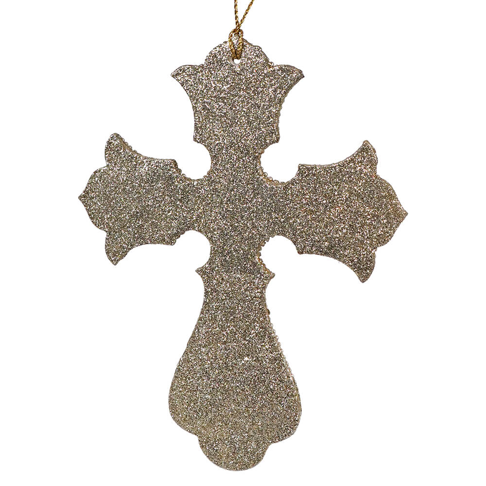 Jeweled & Beaded Gold Cross Ornament - Ornaments