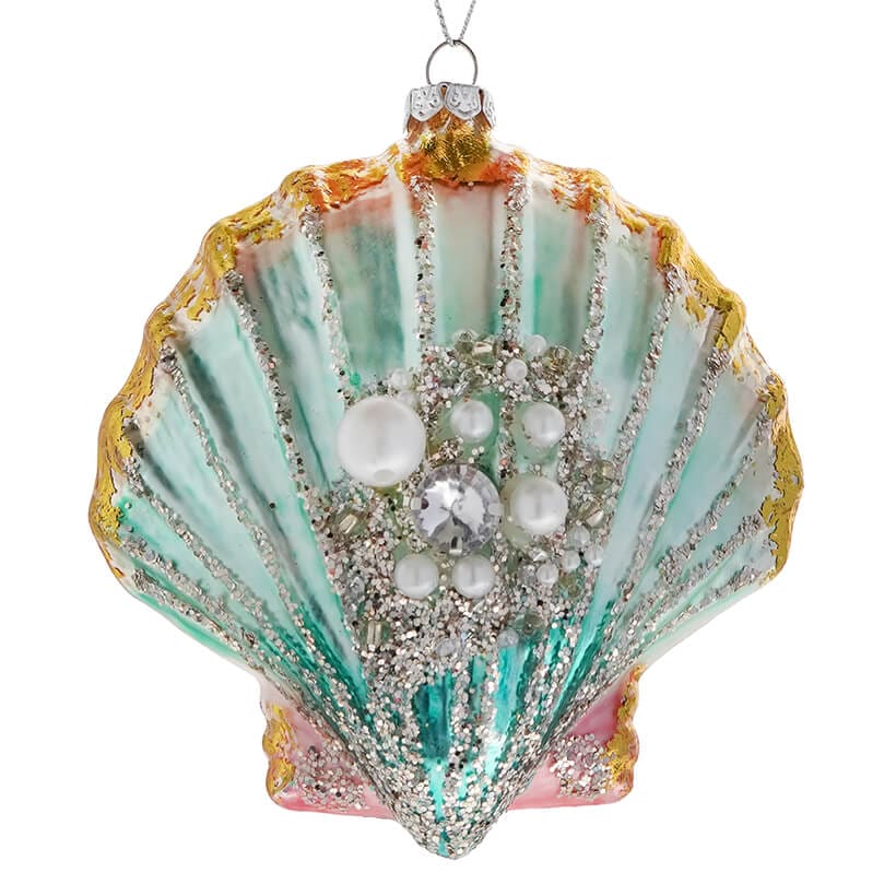 Jeweled Pastel Scallop Shell Ornament