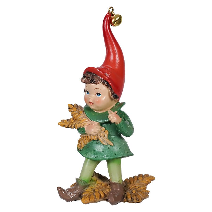 Jingle Bell Elf Holding Sheaves Of Wheat - Christmas