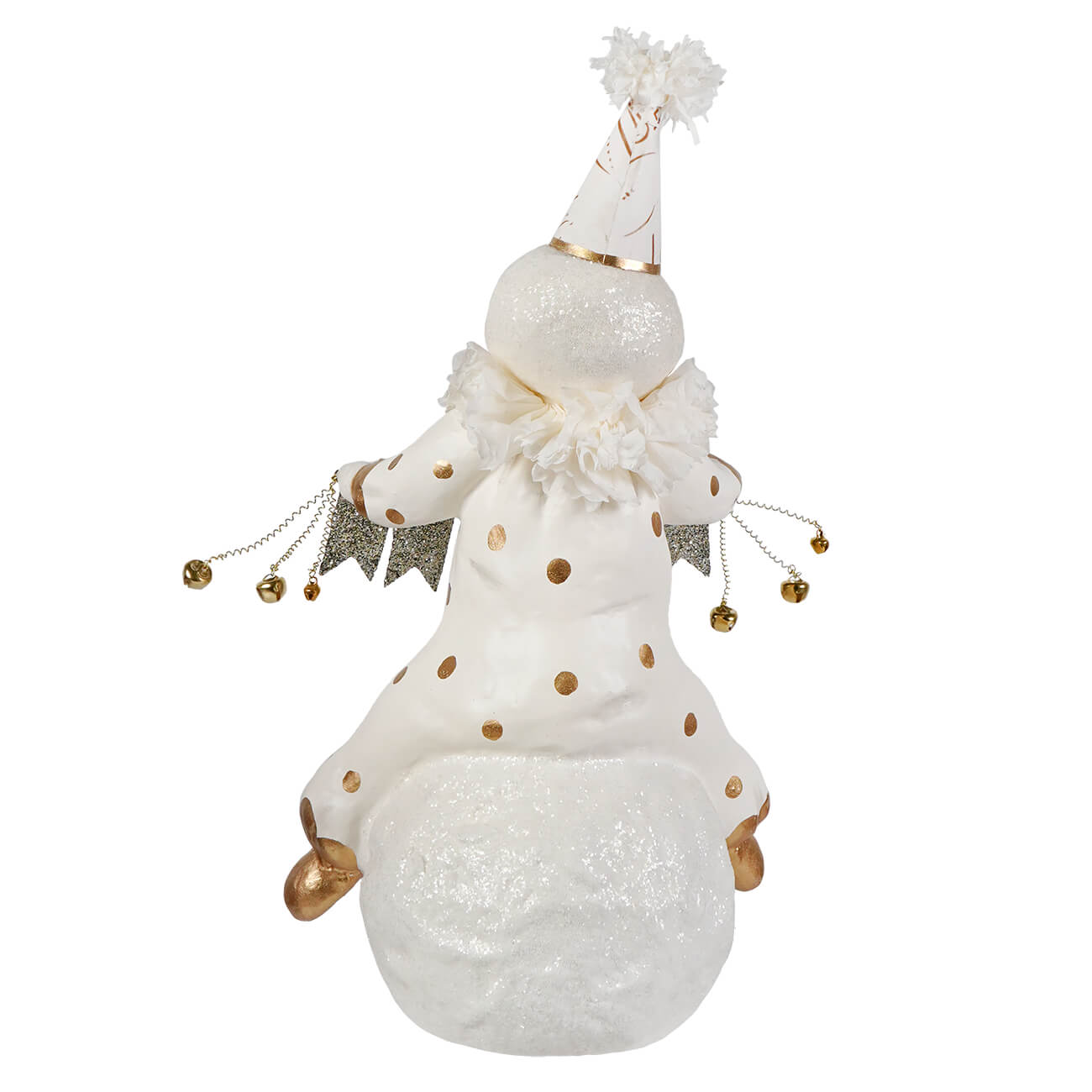 Jingle snowman on snowball festive bethany lowe designs white snowman with gold polka dots and christmas snowman figures decor
