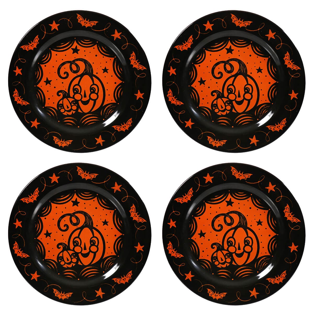 Johanna Parker Halloween Pumpkins Plates Set/4