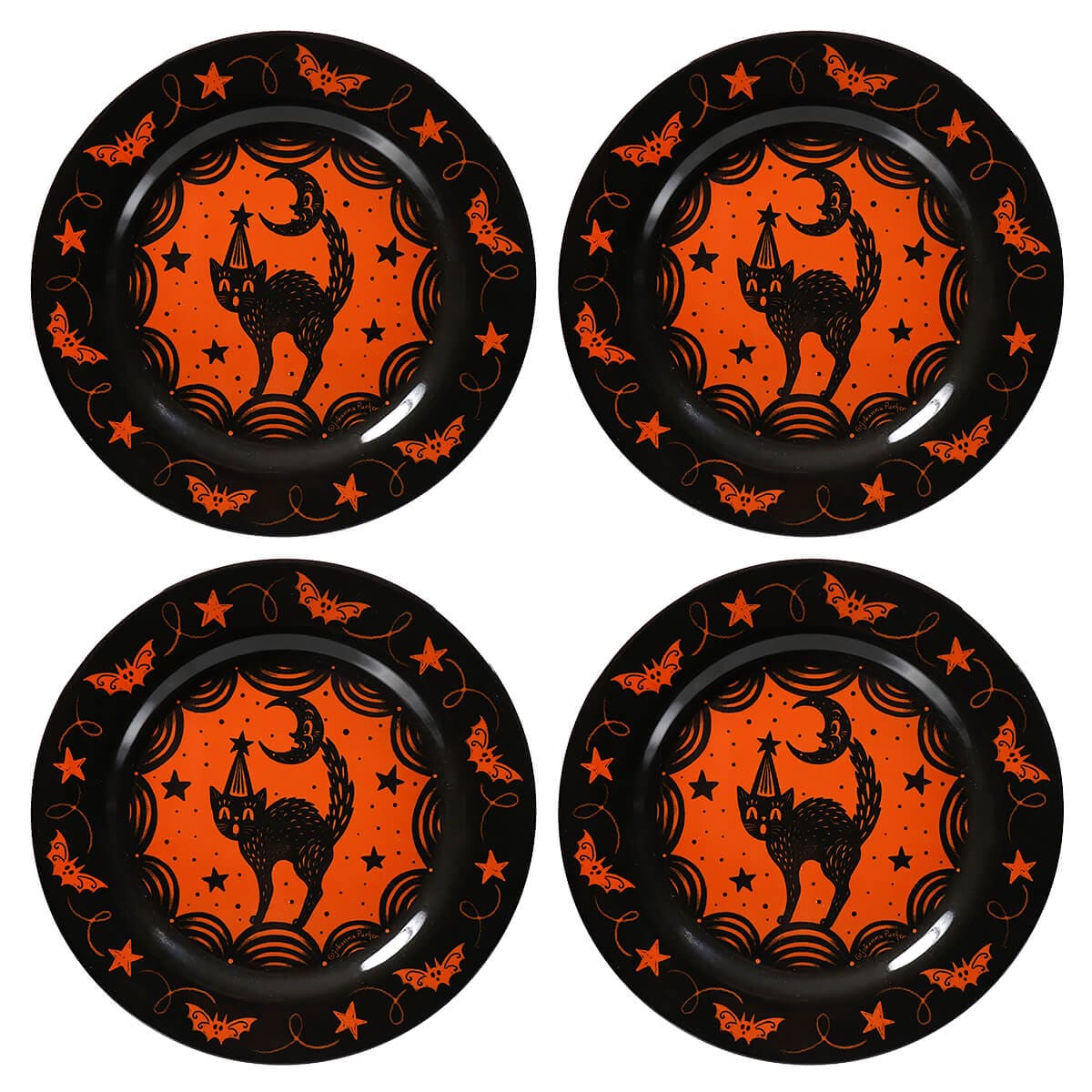 Johanna Parker Halloween Scaredy Cat Plates Set 4 by Johanna Parker Traditions