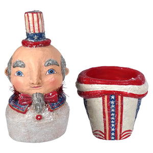 American-themed johanna parker uncle sam container ceramic figurine with painted red white and blue details