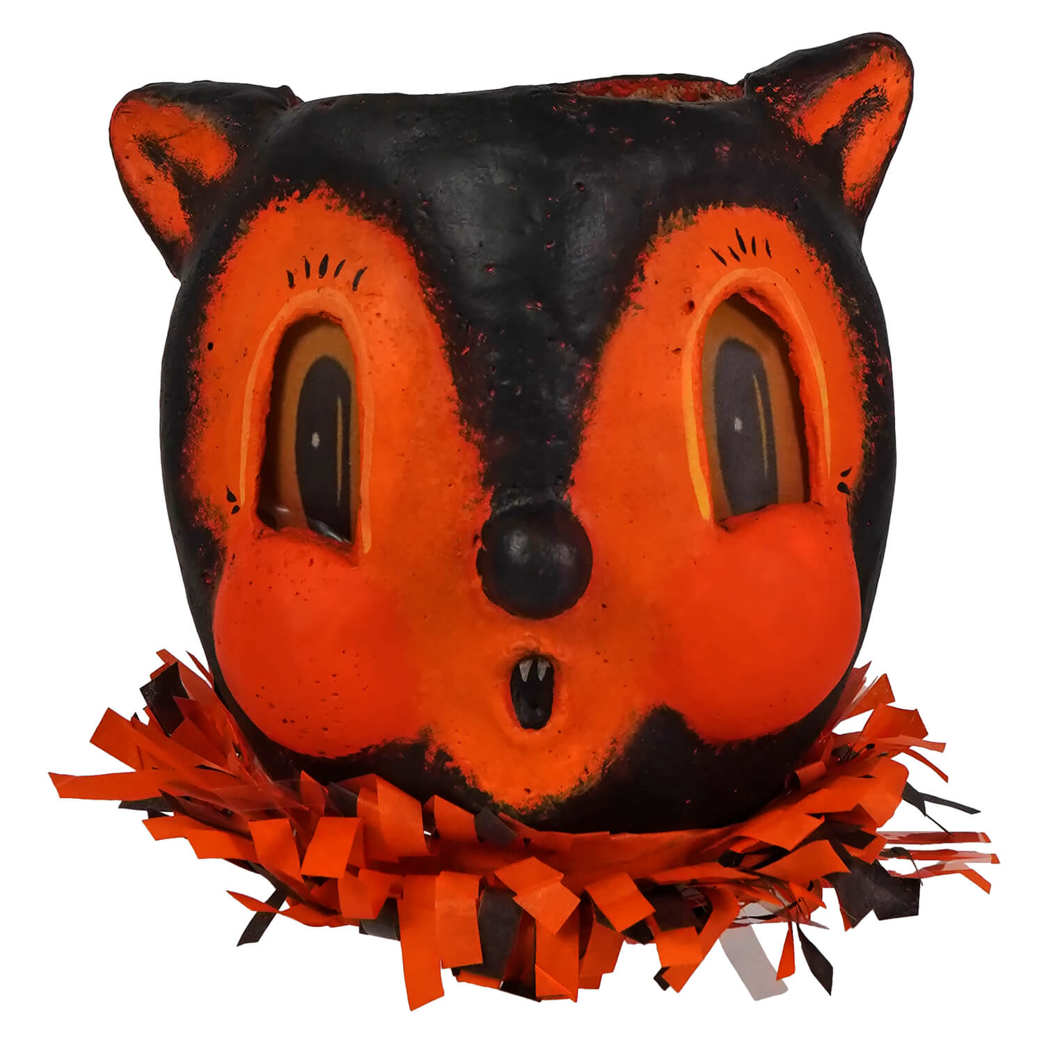 Jpd surprised orange black bat lantern shaped like a halloween cat with fringed paper collar for spooky decor