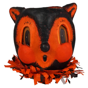 Jpd surprised orange black bat lantern shaped like a halloween cat with fringed paper collar for spooky decor