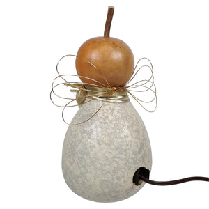 A rustic two-toned meadowbrooke gourds angel gourd with amber top lighted small snowflake and gold wire wings