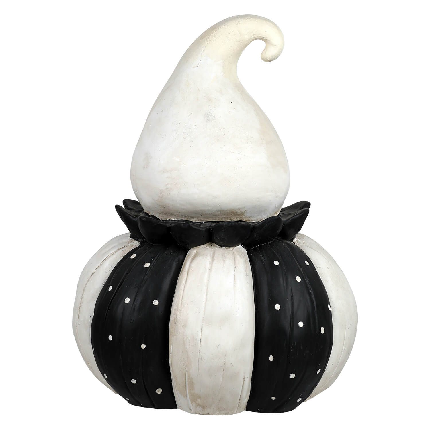 Black and white striped pumpkin ornament with polka dots and witchs hat from johanna parker jumbo ghost decor figural decor