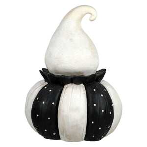 Black and white striped pumpkin ornament with polka dots and witchs hat from johanna parker jumbo ghost decor figural decor