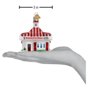 Red and white striped glass kfc restaurant ornament with a gold top perfect as a christmas glass ornament or restaurant ornament