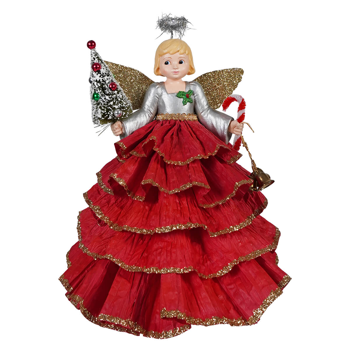 angel tree topper red dress Vintage Red Angel Christmas Tree Topper Light up Porcelain Feather Wings Gold Accent Ceramic Figurine Maroon