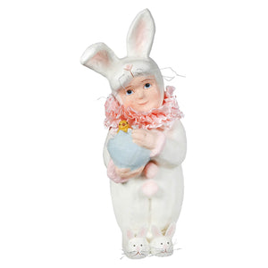 Large bunnykins white bunny figurine with pink ruffled collar and yellow chick perfect for bethany lowe figural decor and tree toppers