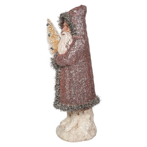 Large Champagne Santa Holding Bottle Brush Tree