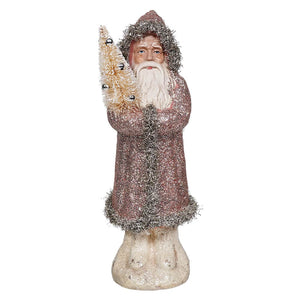 Large Champagne Santa Holding Bottle Brush Tree