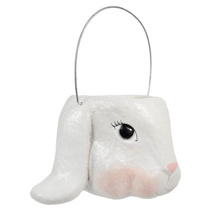 Large floppy ear bunny bucket white glittery bethany lowe easter baskets and buckets vintage easter bunny figural decor