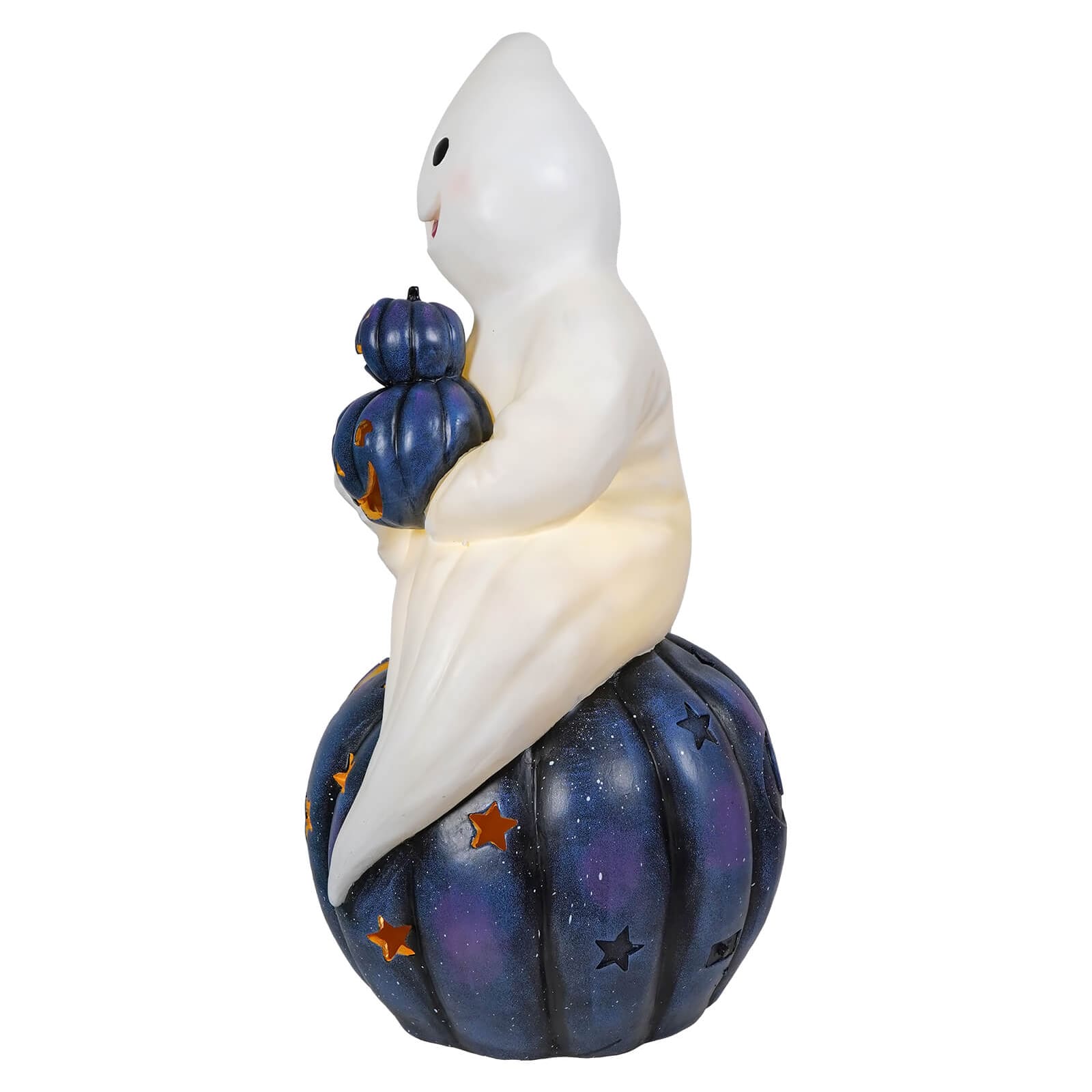 Large LED Lighted Ghost Sitting On Pumpkin - Halloween