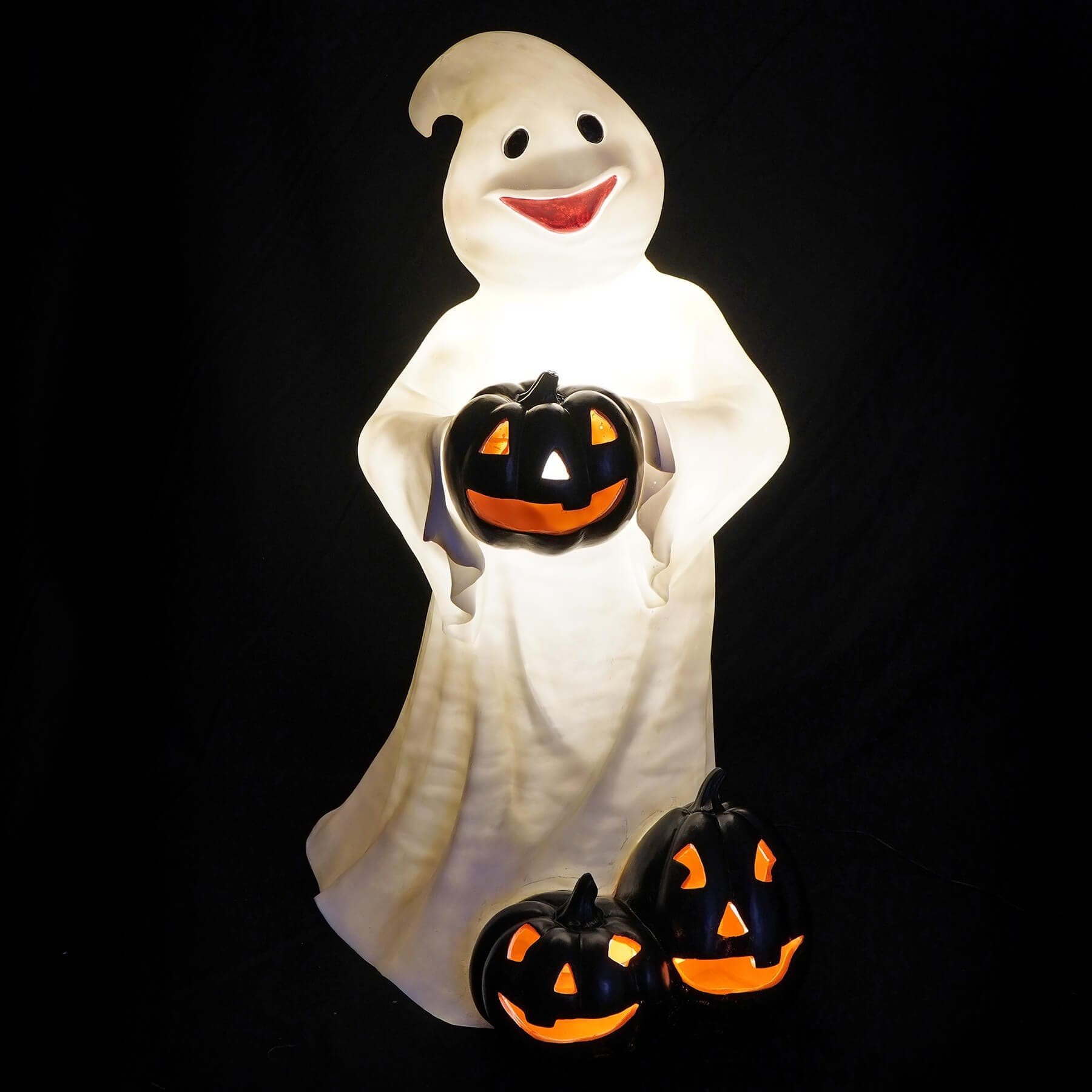 Large LED Lighted Standing Ghost With Black Pumpkins - Halloween