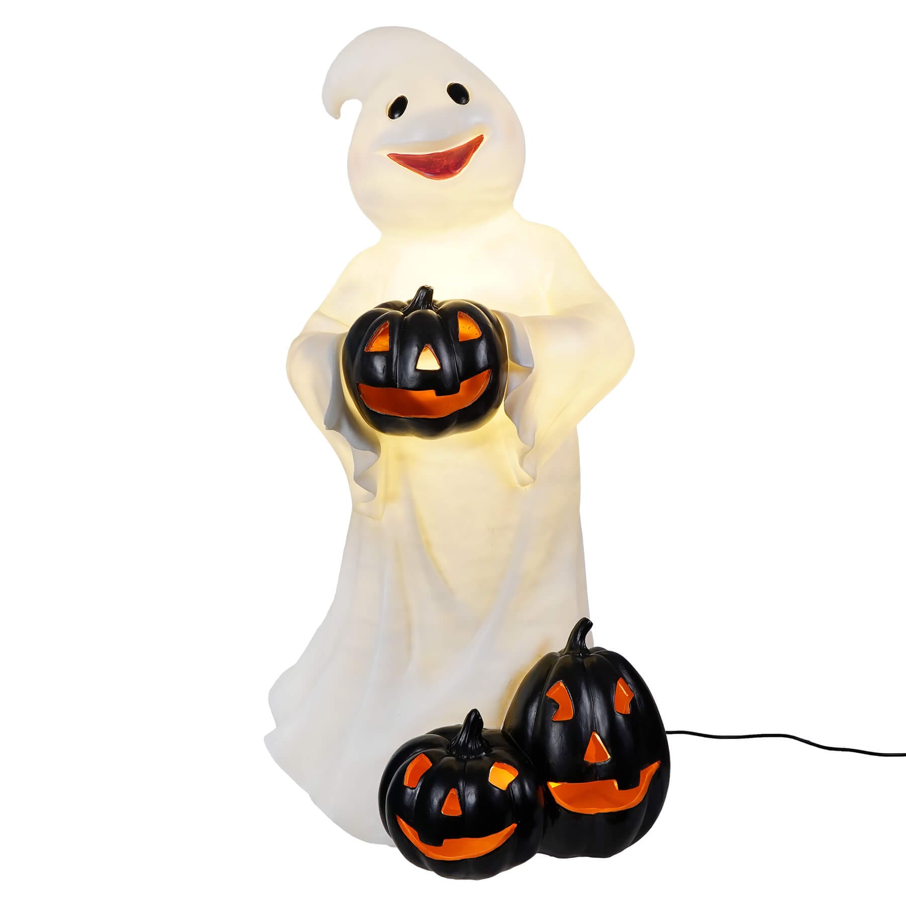 Large LED Lighted Standing Ghost With Black Pumpkins - Halloween