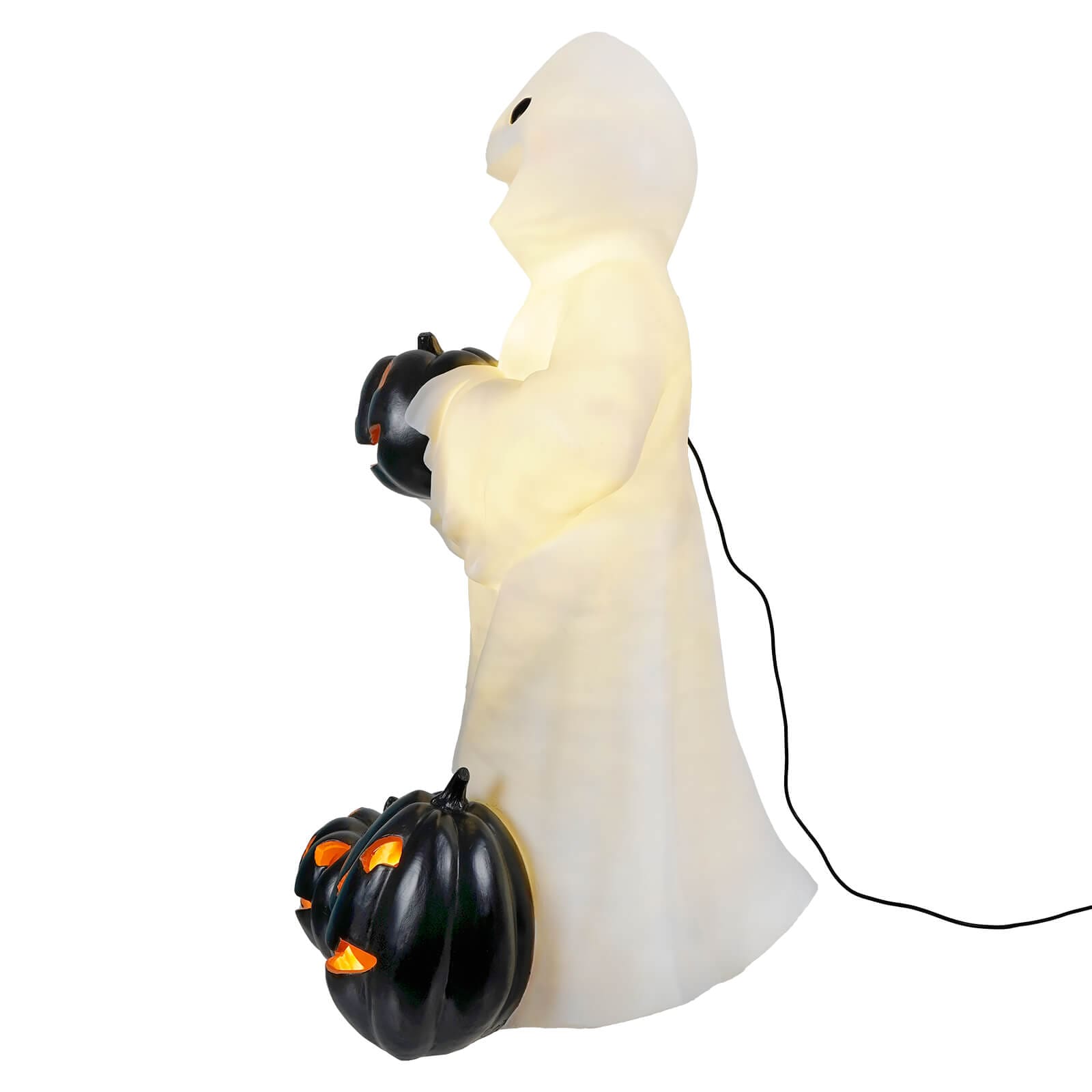 Large LED Lighted Standing Ghost With Black Pumpkins - Halloween