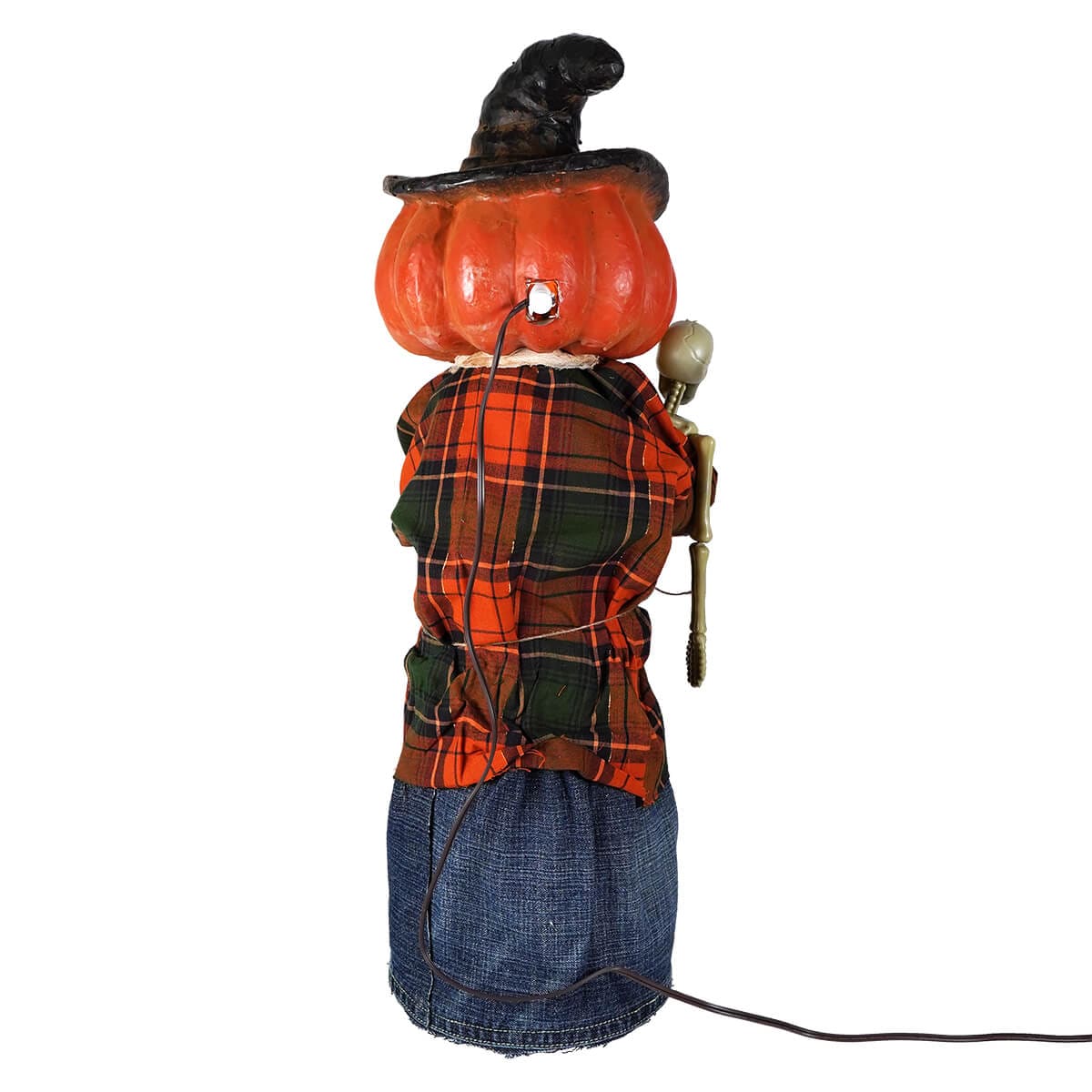 Large Lighted Dressed Orange Pumpkin Jack-O’-Lantern Holding Skeleton - Halloween