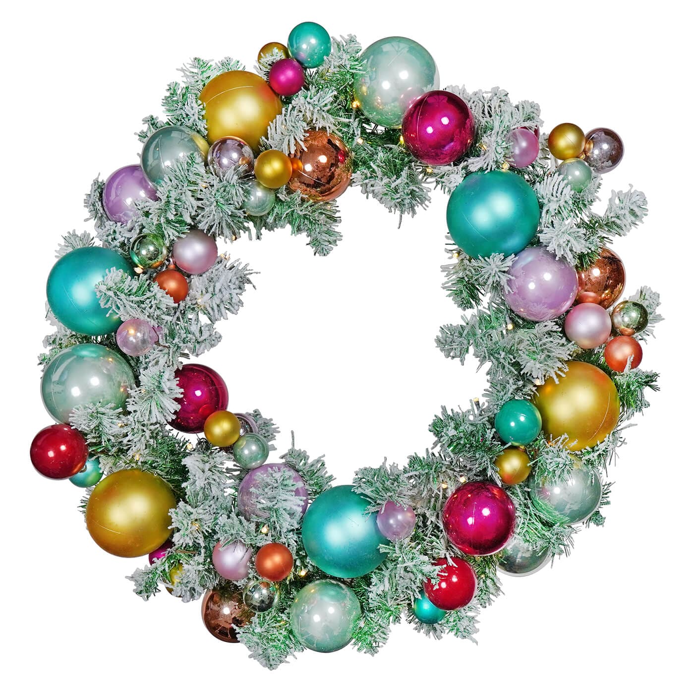 Large Lighted Flocked & Ornamented Green Wreath - Christmas