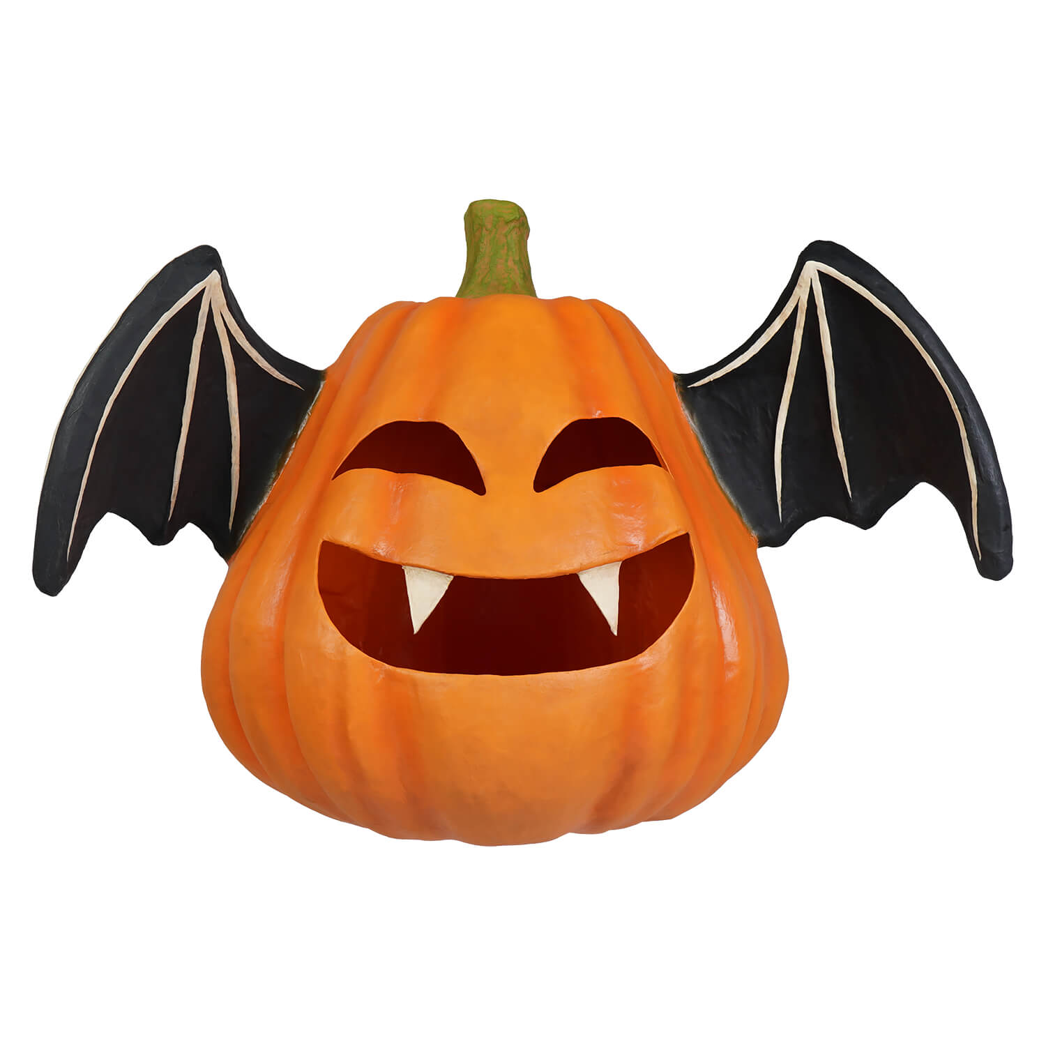 Large orange pumpkin bat luminary with black wings and carved smiling face perfect for halloween pumpkins and gourds decor