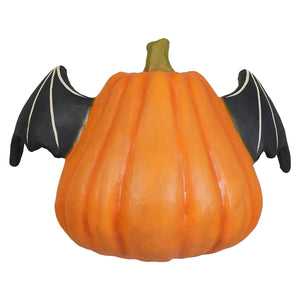 Orange pumpkin bat luminary with black wings and white veins perfect for halloween pumpkins and gourds decor