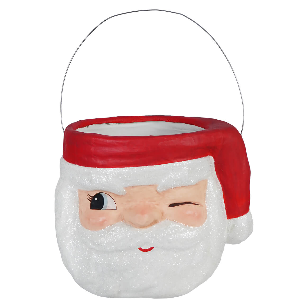 Large Retro Winking Santa Bucket - Christmas