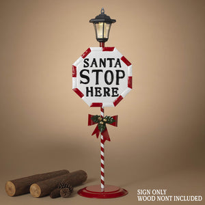 Large Solar Lighted Metal ’Santa Stop Here’ Sign - Christmas