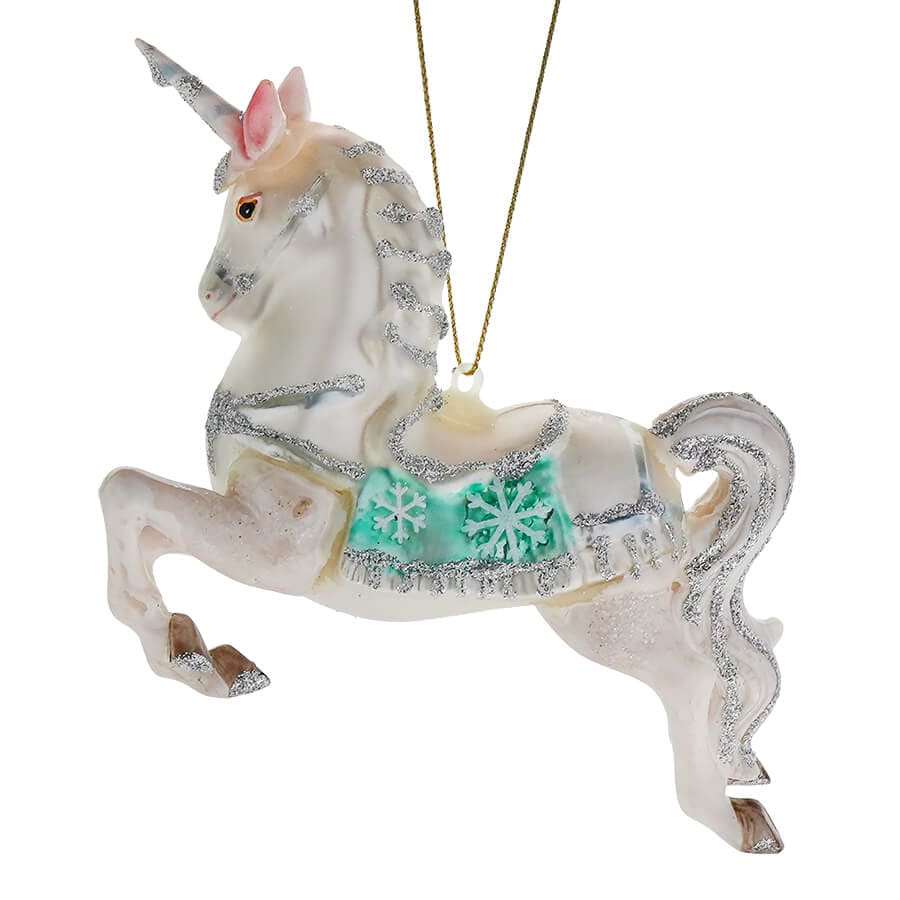 Leaping Winter Unicorn Ornament