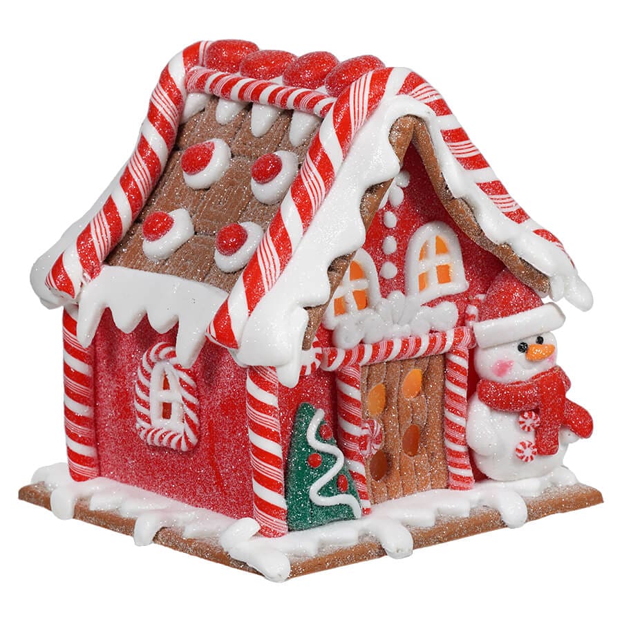 LED Gingerbread House With Snowman Table Piece