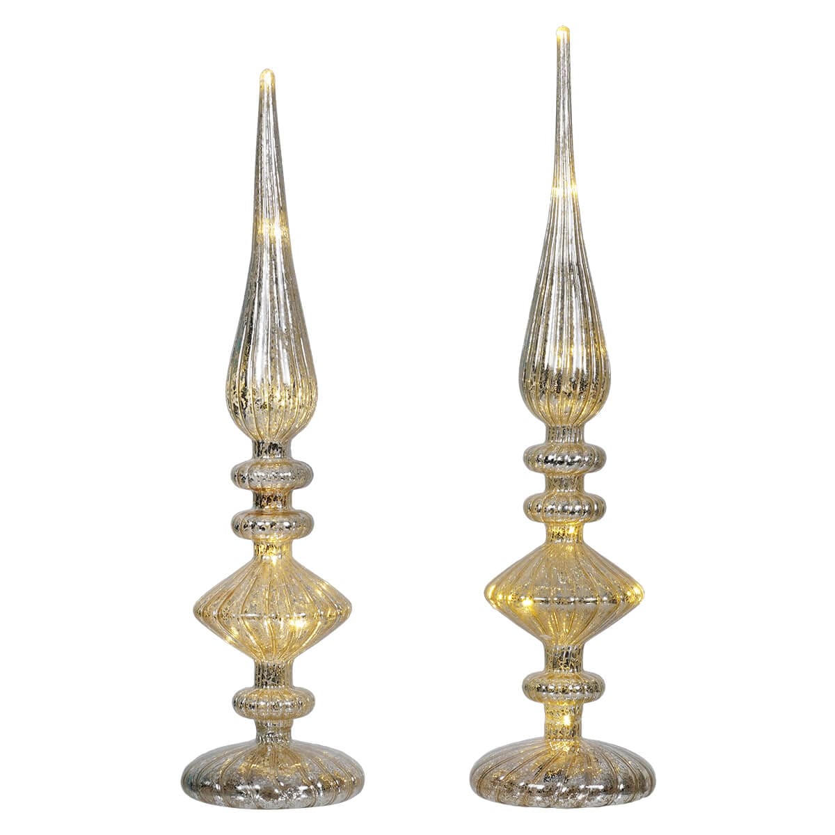 LED Silver Mercury Glass Finials Set/2