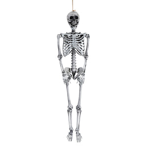 Silver plastic skeleton hanging ornament perfect for life sized skeleton halloween decoration