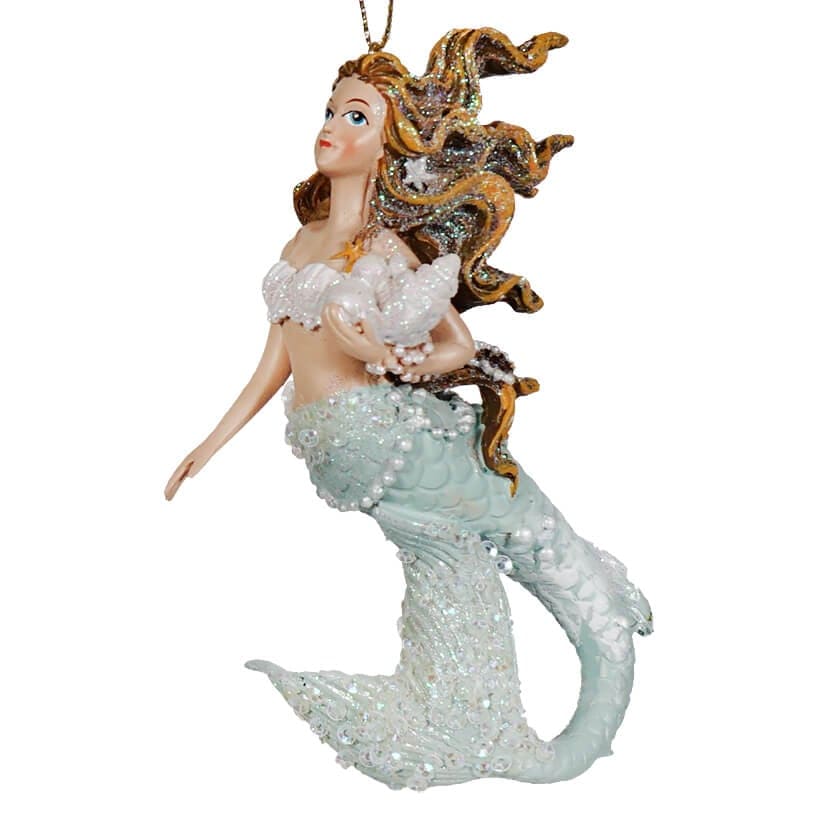 Blue & Purple Mermaid Holding Shell Ornament