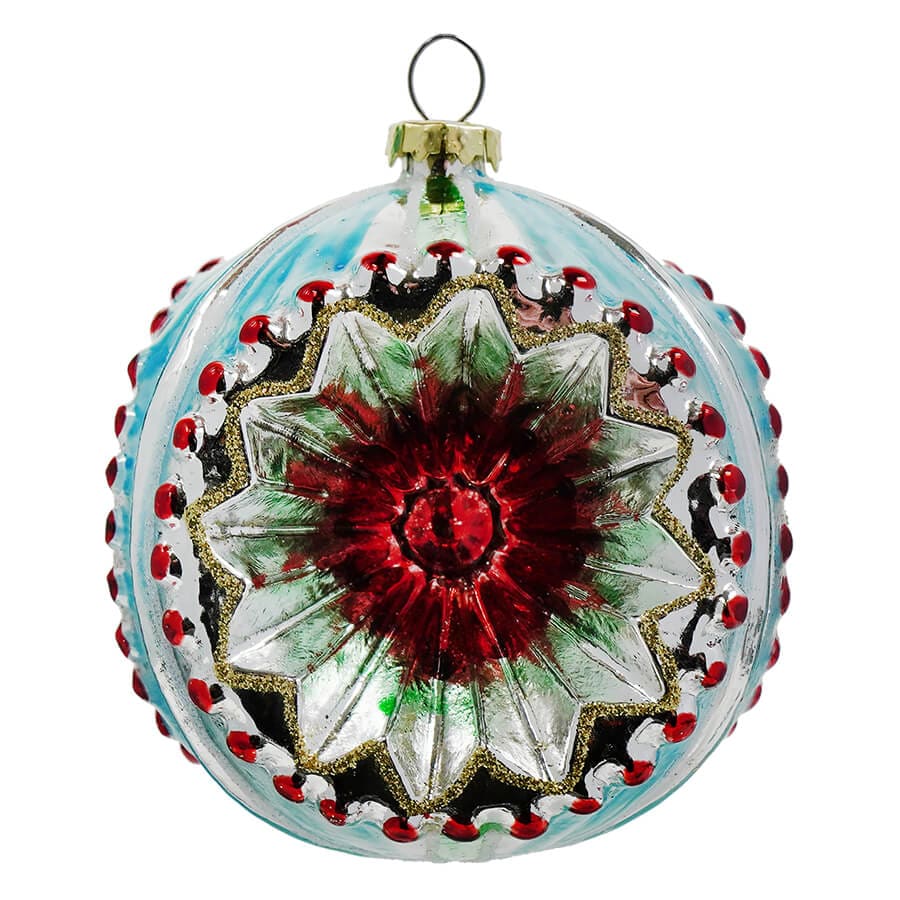 Light Blue & Red Retro Wave Indent Ornament