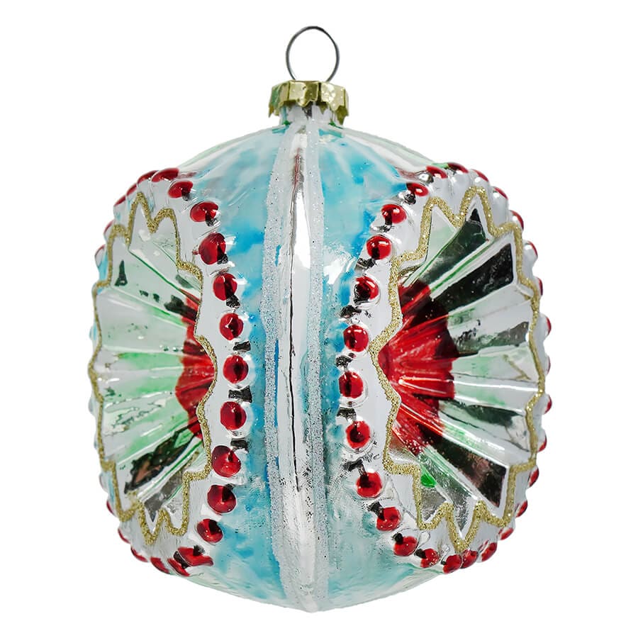 Light Blue & Red Retro Wave Indent Ornament