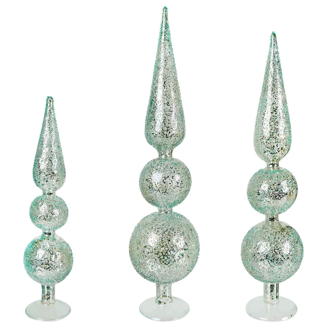 Light Blue Textured Mercury Glass Finials Set/3